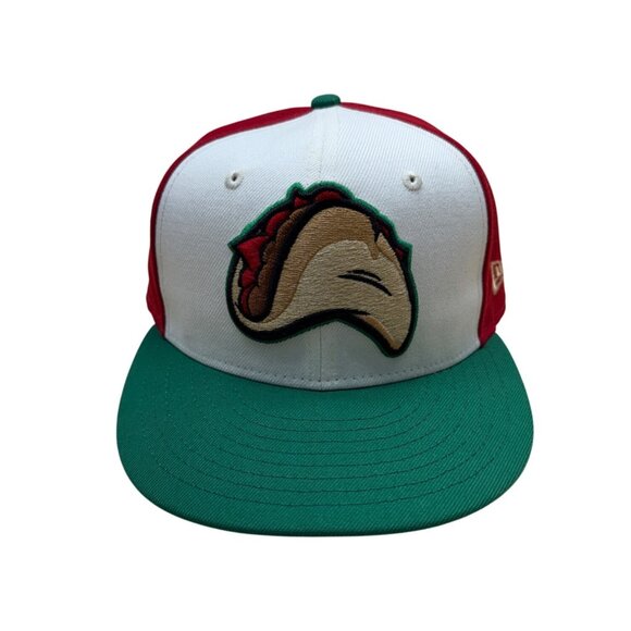Fresno Grizzlies MiLB Taco Theme Night 59Fifty New Era Red/White/Green Sz 7 1/4 - Picture 1 of 13